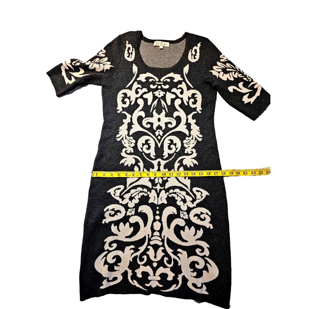 Pink Rose Sweater Dress Sz Large Black White Short Sleeve Stretch Bodycon Preppy - Picture 6 of 12